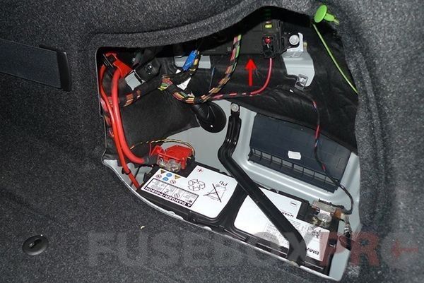 the location of the fuses in the trunk: bmw 3-series (2012, 2013, 2014, 2015, 2016, 2017, 2018)