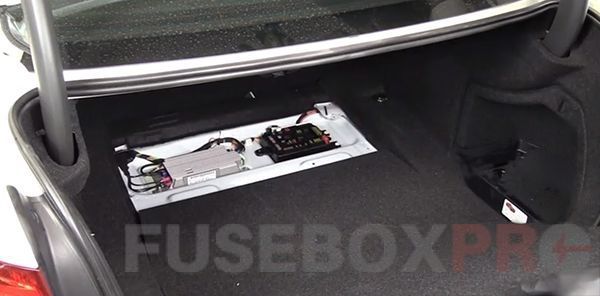 the location of the fuses in the trunk: bmw 3-series (2012, 2013, 2014, 2015, 2016, 2017, 2018)