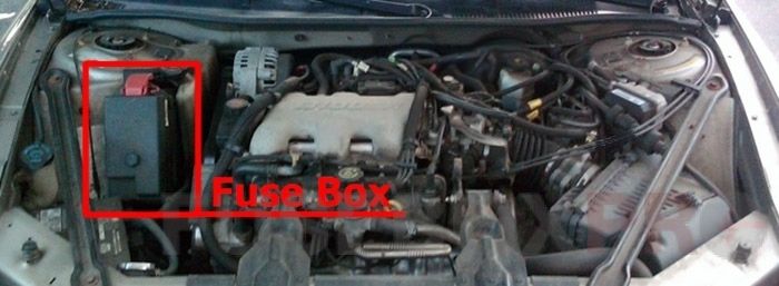 the location of the fuses in the engine compartment: buick century (1997-2005)