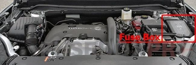 the location of the fuses in the engine compartment: buick envision
