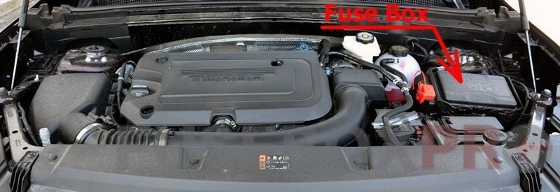 the location of the fuses in the engine compartment: buick envision (2021, 2022)