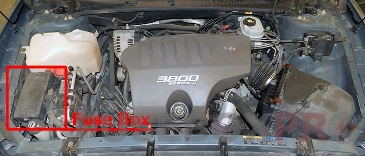 the location of the fuses in the engine compartment: buick lesabre (2000-2005)