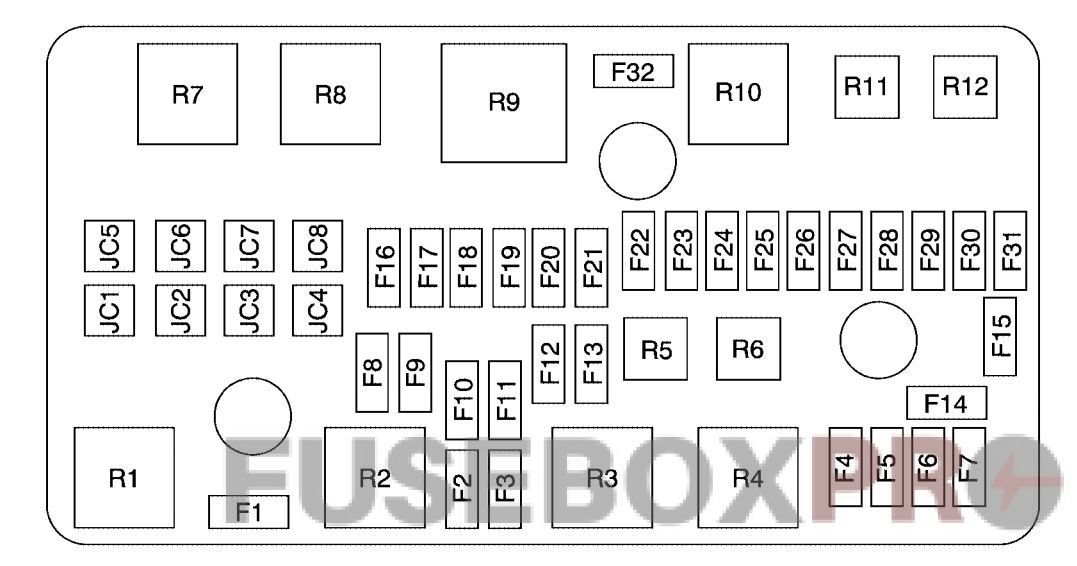 under-hood fuse box diagram: buick lucerne (2006, 2007)