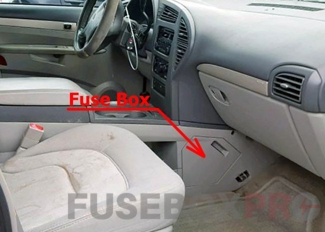 the location of the fuses in the passenger compartment: buick rendezvous (2002-2007)