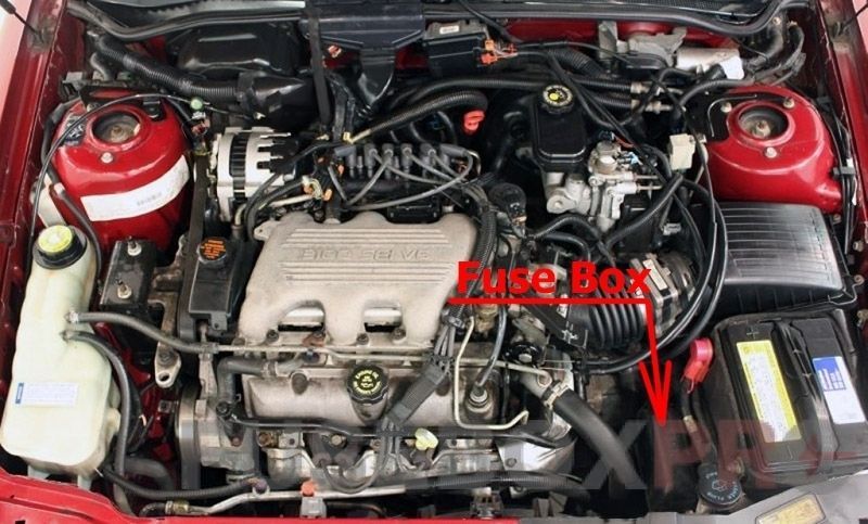 the location of the fuses in the engine compartment: buick skylark (1996, 1997, 1998)