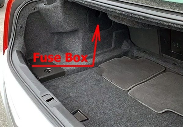 the location of the fuses in the trunk: cadillac ats (2013-2018)