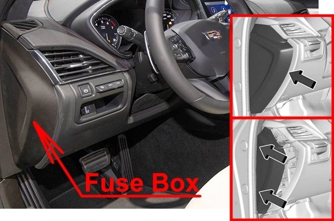 the location of the fuses in the passenger compartment: cadillac ct5 (2020)