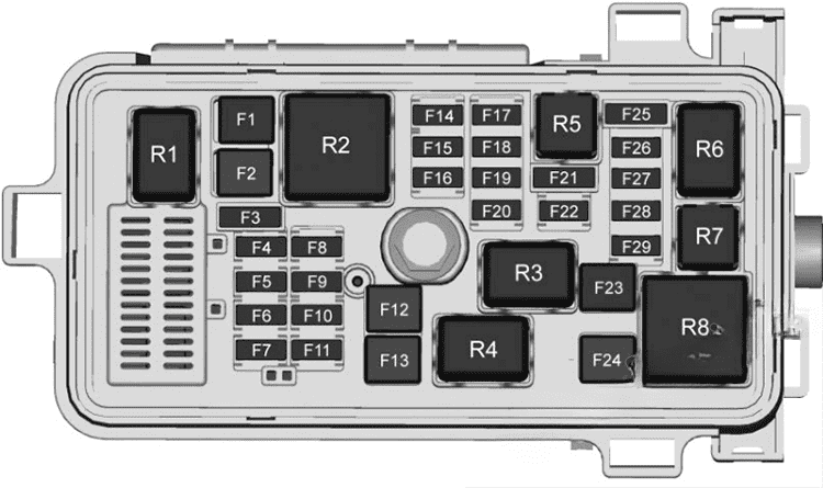 under-hood fuse box diagram (4.2l, passenger side): cadillac ct6 (2019)