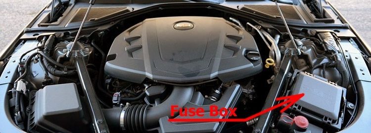 the location of the fuses in the engine compartment: cadillac ct6 (2016-2019-..)