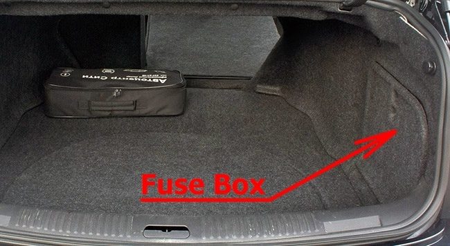 the location of the fuses in the trunk: cadillac cts (2008-2009)