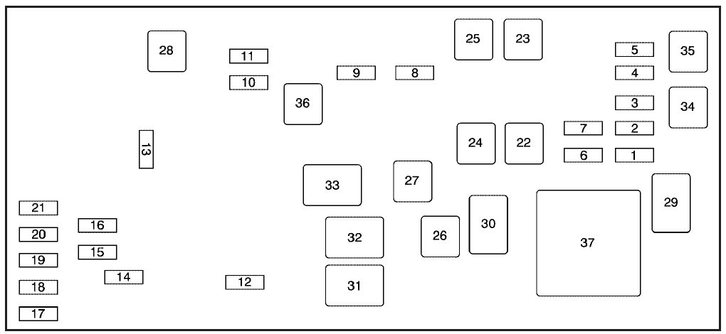 under-hood fuse box diagram: cadillac dts (2008, 2009, 2010, 2011)