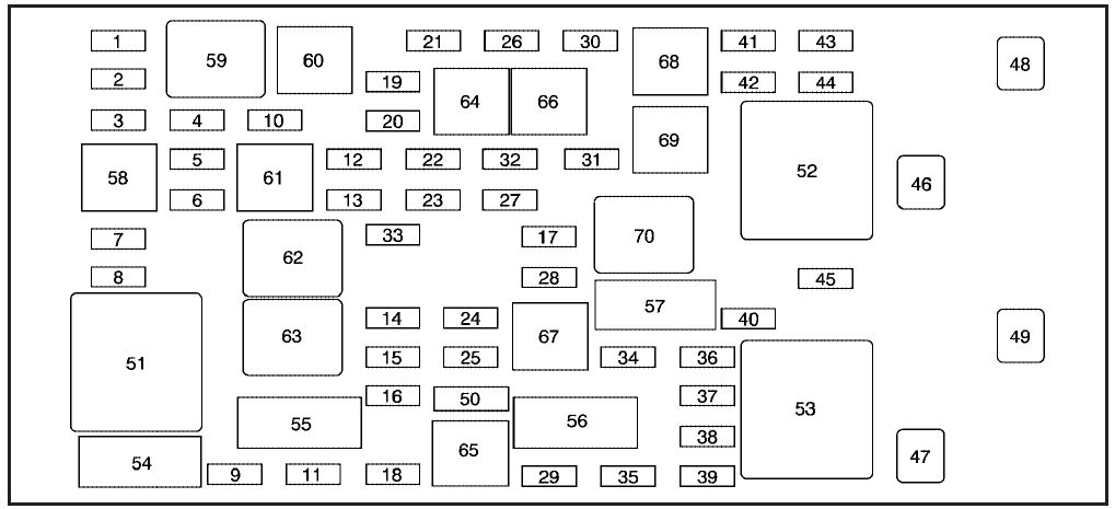 interior fuse box diagram: cadillac dts (2008, 2009, 2010, 2011)