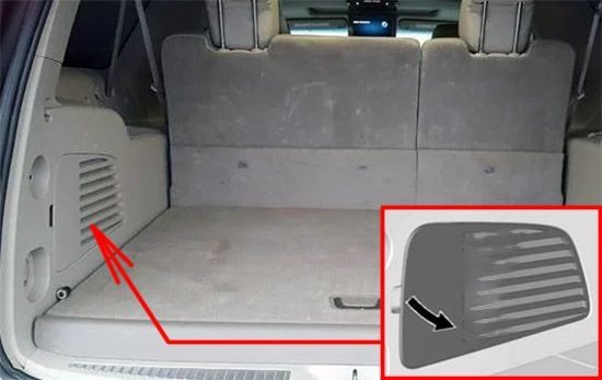 the location of the fuses in the trunk: cadillac escalade (2015, 2016, 2017, 2018-..)