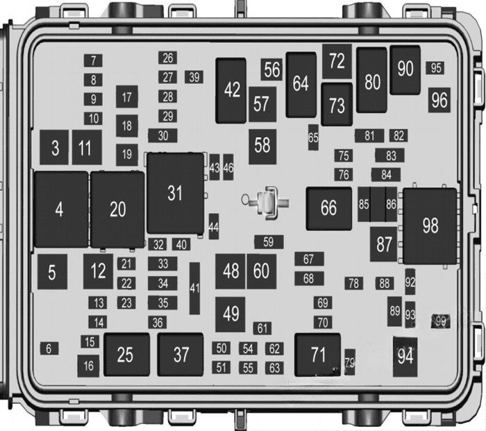 under-hood fuse box diagram: cadillac xt4 (2019-2021)