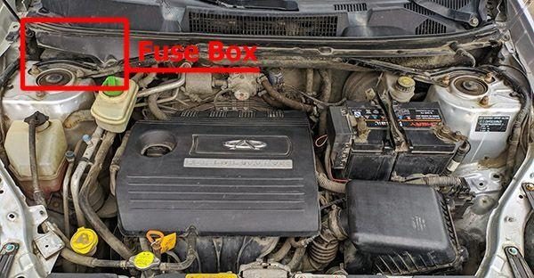 location of the fuses in the engine compartment: chery tiggo (2011-2014)