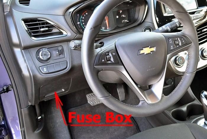 the location of the fuses in the passenger compartment: chevrolet spark (m400; 2016-2019..) the location of the fuses in the passenger compartment: chevrolet spark (m400; 2016-2019..)