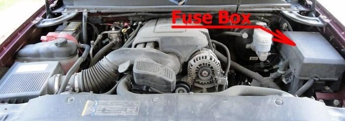 the location of the fuses in the engine compartment: chevrolet tahoe (2007-2014)