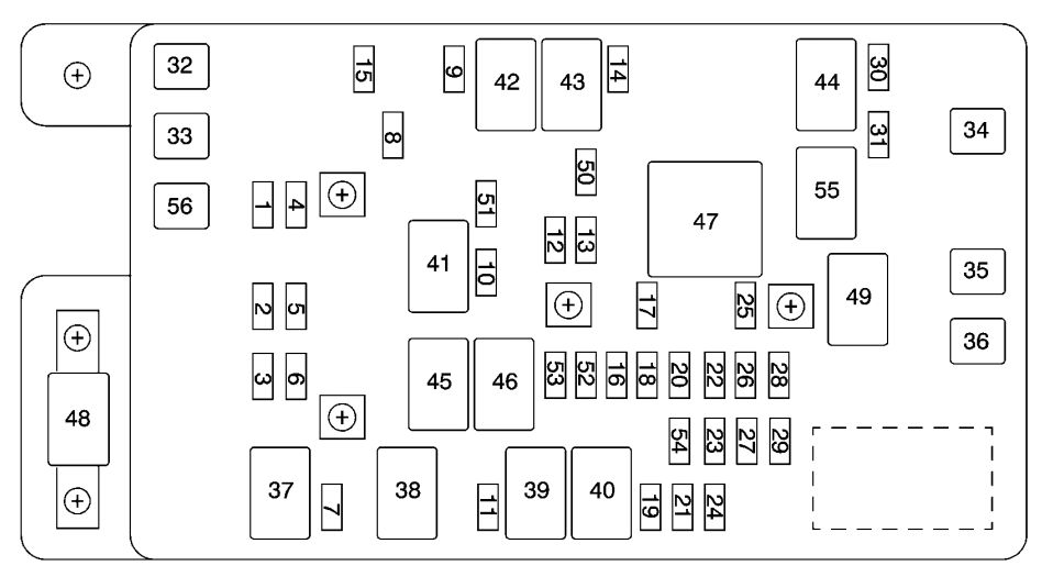 under-hood fuse box diagram: chevrolet trailblazer (l6) (2004, 2005, 2006)