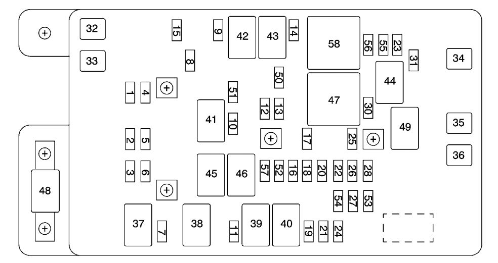 under-hood fuse box diagram: chevrolet trailblazer (v8) (2003, 2004)