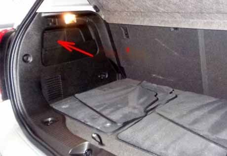 the location of the fuses in the trunk: chevrolet trax