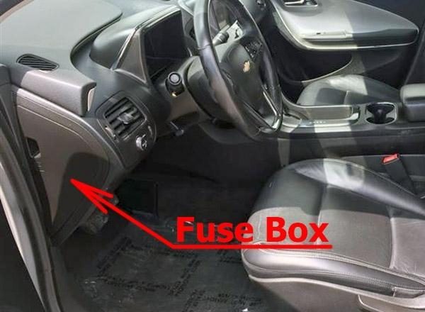 the location of the fuses in the passenger compartment: chevrolet volt (2011-2015)