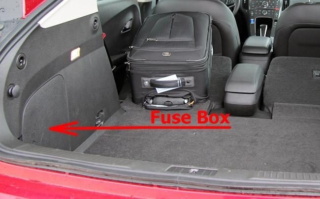 the location of the fuses in the trunk: chevrolet volt (2011-2015)