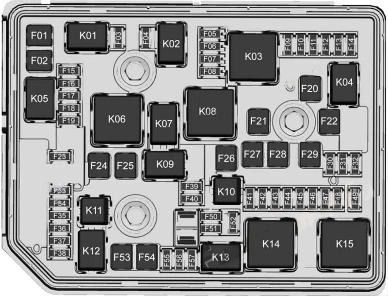 under-hood fuse box diagram: chevrolet volt (2016, 2017, 2018, 2019)