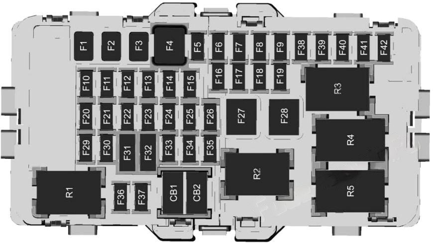 instrument panel fuse box diagram: chevrolet volt (2016, 2017, 2018, 2019)