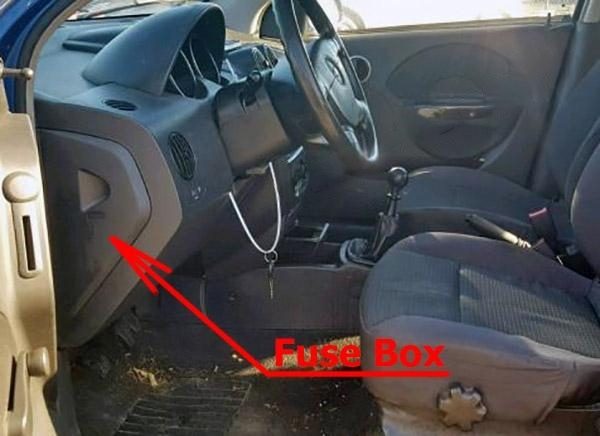 the location of the fuses in the passenger compartment: chevrolet aveo (2007-2011)