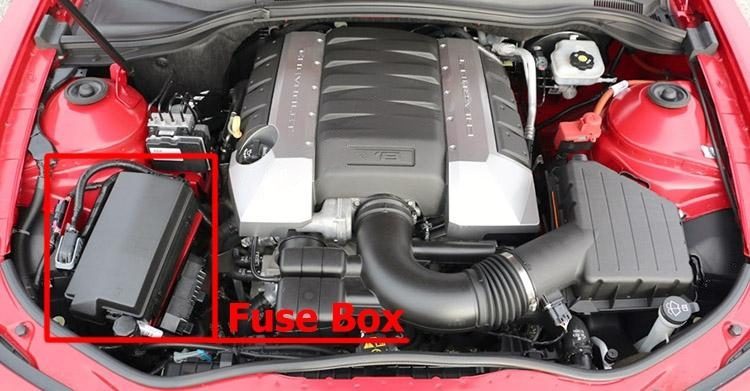 the location of the fuses in the engine compartment: chevrolet camaro (2010-2015)