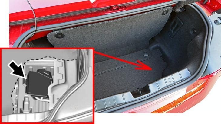 the location of the fuses in the trunk: chevrolet camaro (2016-2018..)