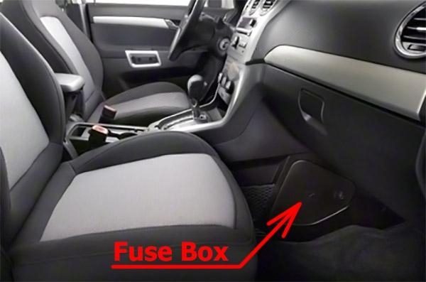 the location of the fuses in the passenger compartment: chevrolet captiva sport (2012-2016)