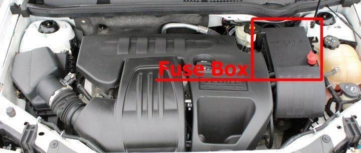 the location of the fuses in the engine compartment: chevrolet cobalt (2004-2011)
