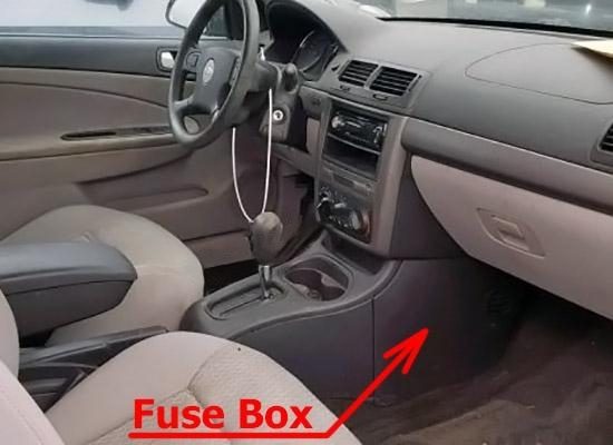 the location of the fuses in the passenger compartment: chevrolet cobalt (2004-2011)