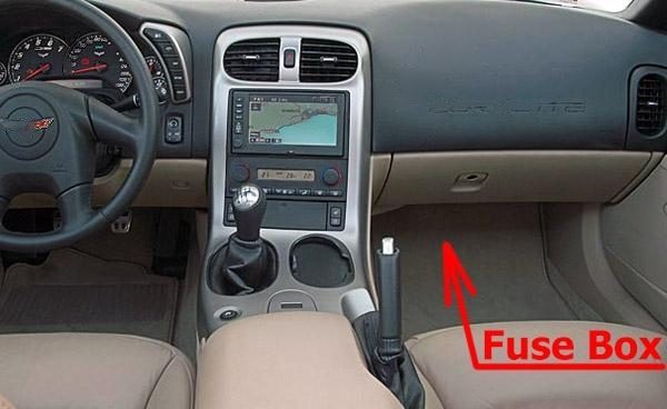 the location of the fuses in the passenger compartment: chevrolet corvette (c6; 2005-2013)