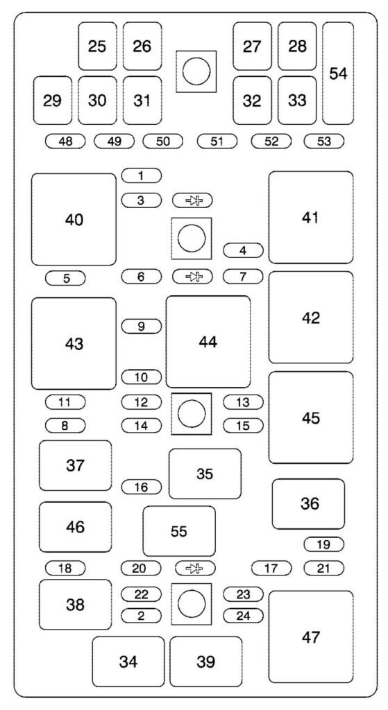 under-hood fuse box diagram: chevrolet corvette (2005, 2006, 2007, 2008)