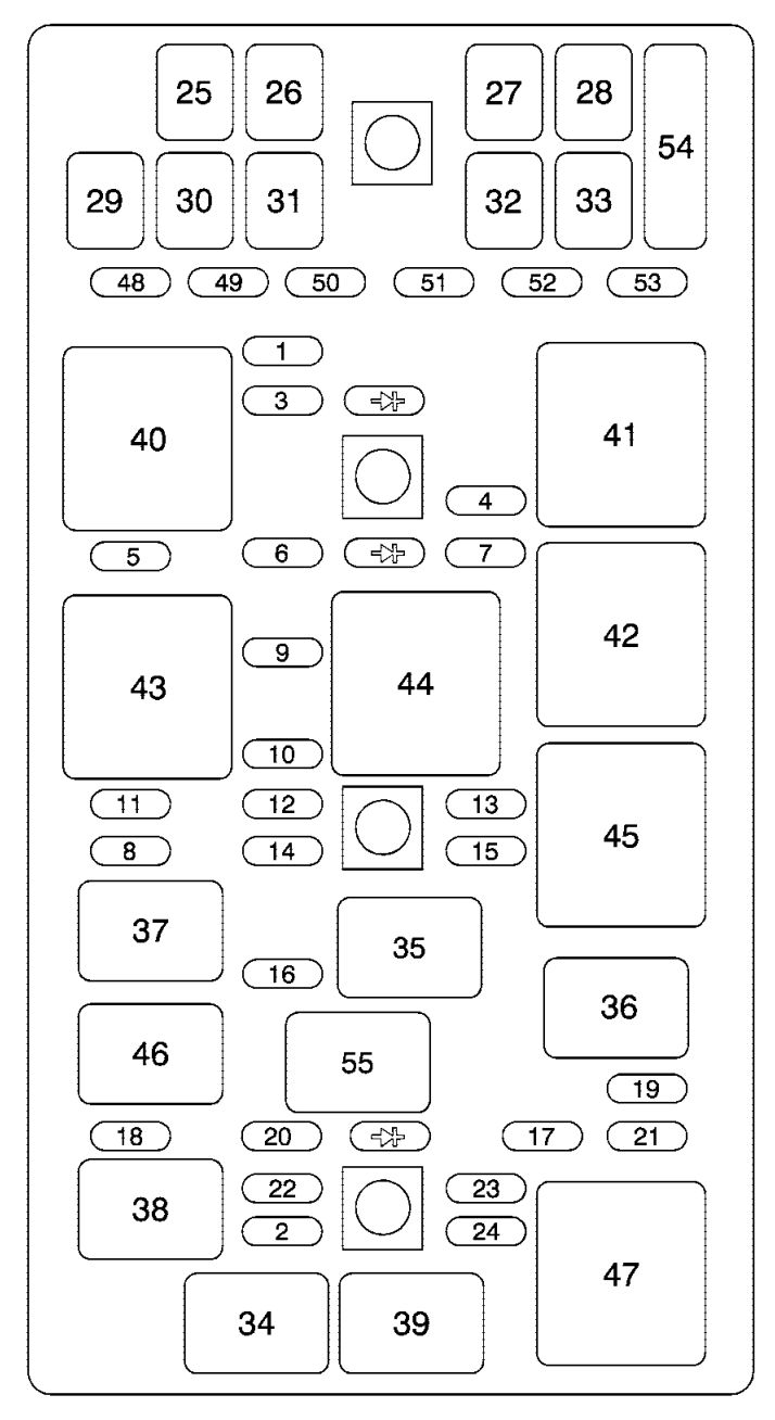 under-hood fuse box diagram: chevrolet corvette (2005, 2006, 2007, 2008)