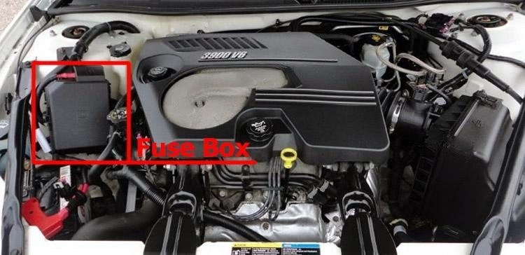 the location of the fuses in the engine compartment: chevrolet impala (2006-2013)