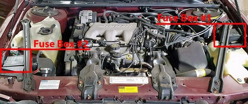 the location of the fuses in the engine compartment: chevrolet lumina (1995-2001)