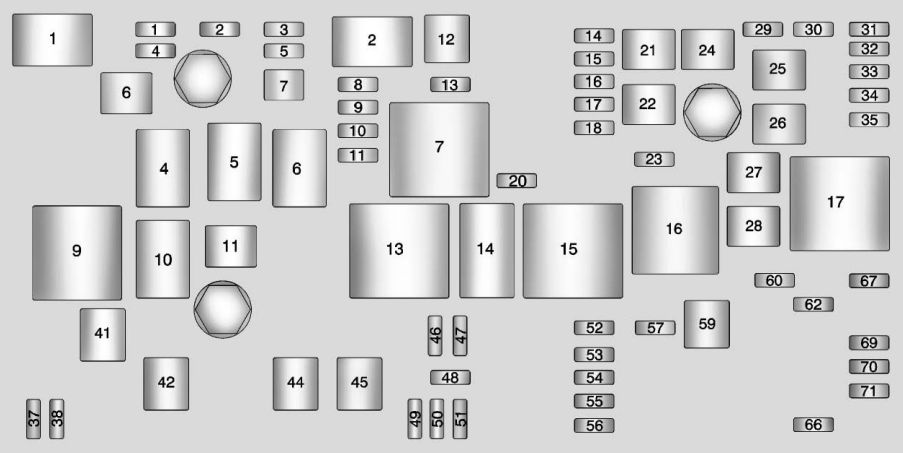 under-hood fuse box diagram: chevrolet malibu (2013, 2014, 2015, 2016)