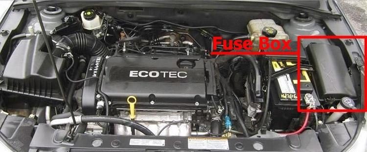 the location of the fuses in the engine compartment: chevrolet orlando (j309; 2011-2018)