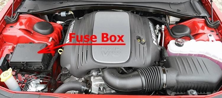 the location of the fuses in the engine compartment: chrysler 300 / 300c (mk2/ld; 2011-2019)