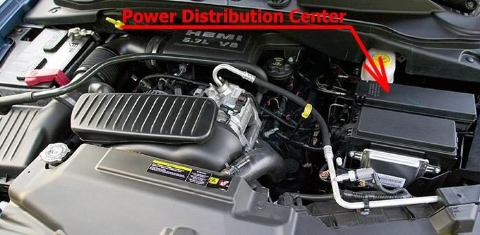 the location of the fuses in the engine compartment: chrysler aspen (2004-2009)