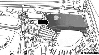 the location of the fuses in the engine compartment (hybrid): chrysler pacifica (2017, 2018, 2019)