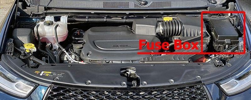 location of the fuses in the engine compartment: chrysler pacifica (ru; 2021-2024)