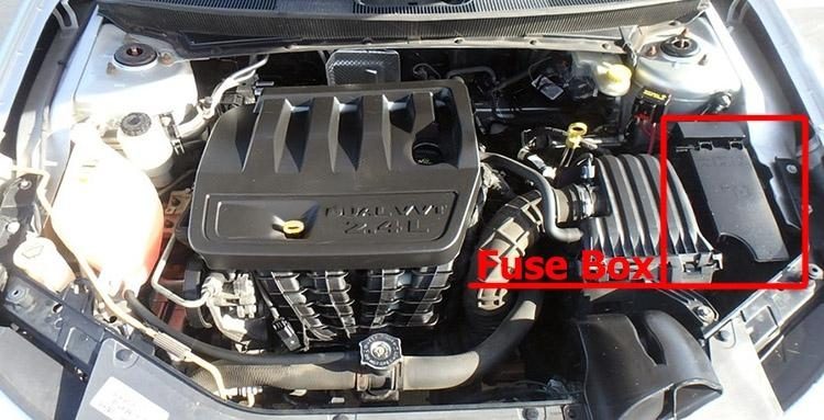 the location of the fuses in the engine compartment: chrysler sebring (js; 2007-2010)