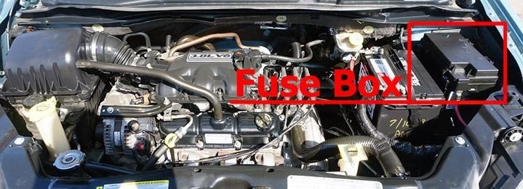 the location of the fuses in the engine compartment: chrysler town & country (2008-2016)
