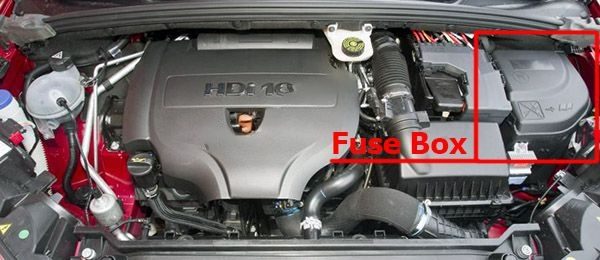 the location of the fuses in the engine compartment: citroen ds4 (2011-2018)