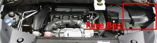 the location of the fuses in the engine compartment: citroen ds5 (2012-2016)