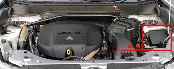 the location of the fuses in the engine compartment: citroen c-crosser (2008, 2009, 2010, 2011, 2012)